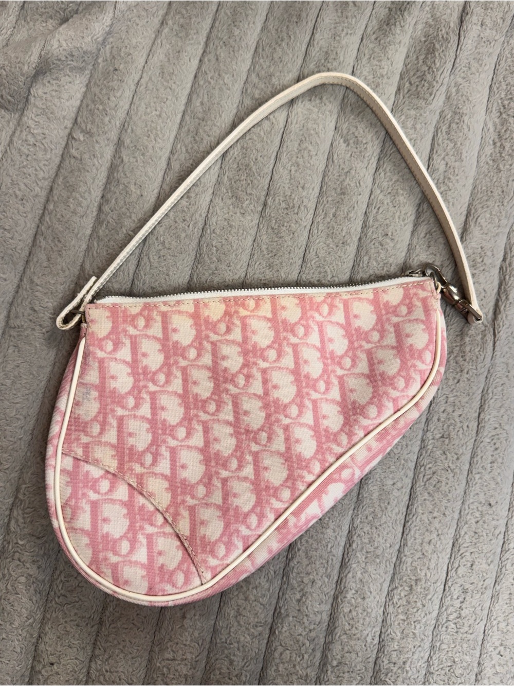 Dior Pink Oblique Saddle Shoulder Bag with White Trim